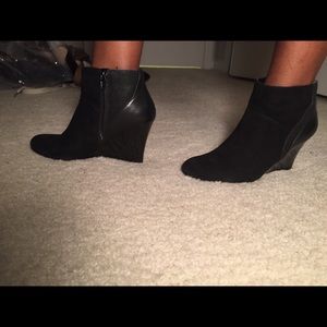 Black suede wedge booties